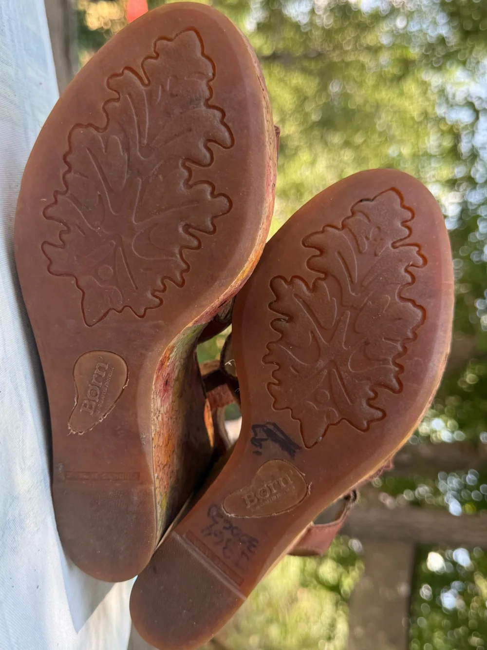 Born Leather Strappy Floral Cork Wedge Sandals